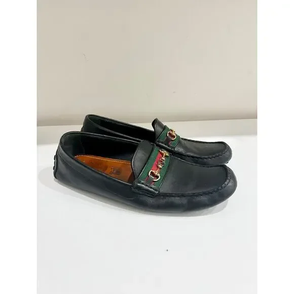Gucci Leather Slip On Loafer Black with Gold Buckle and Red/Green Stripe Mens 11 - Picture 5 of 7